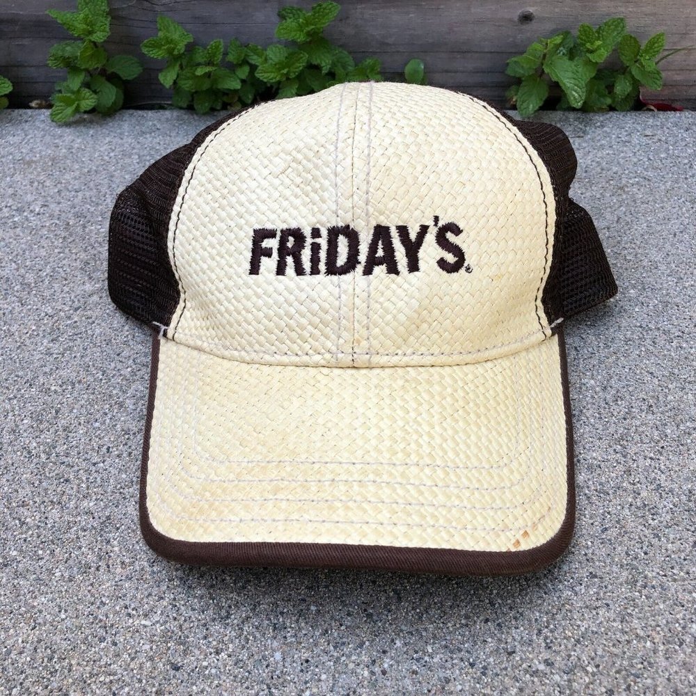 Vintage TGI FRIDAY'S Woven Trucker Hat Men's COBRA Beige Brown Cap Resta…​